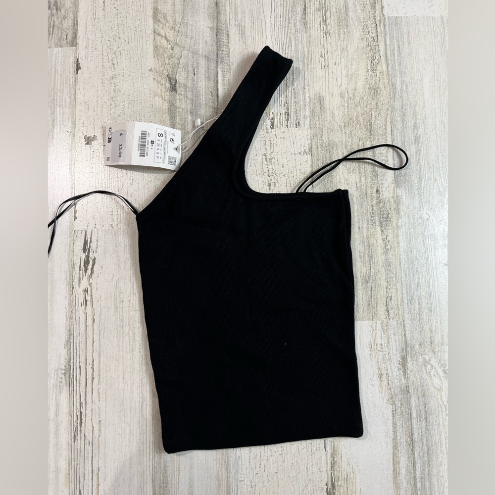 Zara Asymmetric Neckline Black top nwt size small - Picture 7 of 7